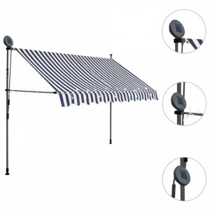 Copertină retractabilă manual cu LED, albastru & alb, 250 cm - Img 3