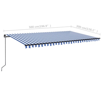 Copertină retractabilă manual cu LED, albastru & alb 500x300 cm - Img 6
