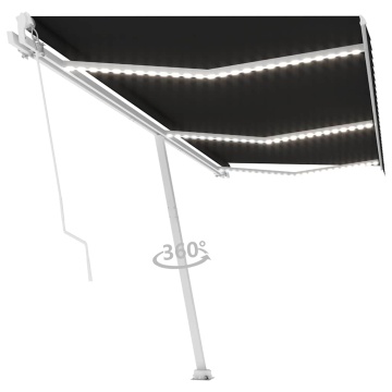 Copertină retractabilă manual cu LED, antracit, 600x300 cm - Img 2
