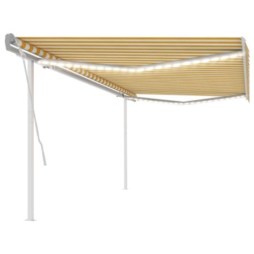 Copertină retractabilă manual, cu LED, galben și alb, 5x3 m - Img 1