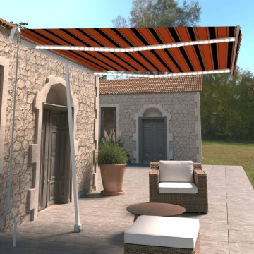 Copertină retractabilă manual cu LED portocaliu&maro 300x250 cm - Img 1