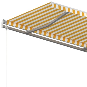 Copertină retractabilă manual, cu stâlpi, galben și alb, 4x3 m - Img 5