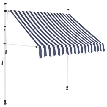 Copertină retractabilă manual, dungi albastru și alb, 150 cm - Img 1