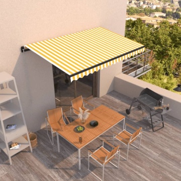 Copertină retractabilă manual, galben și alb, 450x350 cm - Img 1