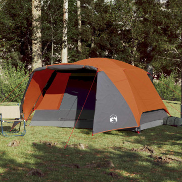 Cort camping 4 persoane gri/portocaliu 350x280x155cm tafta 190T - Img 3