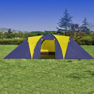 Cort camping material textil, 9 persoane, albastru și galben - Img 4