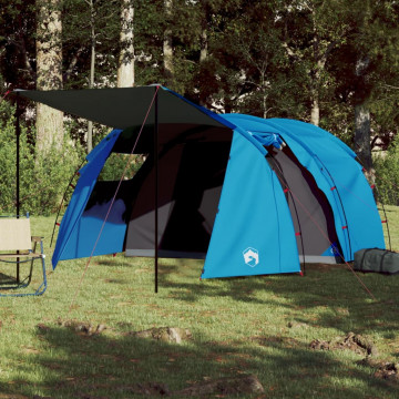 Cort de camping 4 persoane albastru, 420x260x153 cm, tafta 185T - Img 1