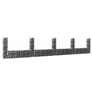 Coș de gabion în formă de U cu 5 stâlpi, 500x20x100 cm, fier - Img 1