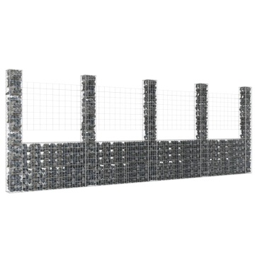 Coș de gabion în formă de U cu 5 stâlpi, 500x20x200 cm, fier - Img 1