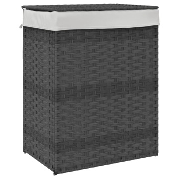Coș de rufe cu capac, gri, 46x33x60 cm, poliratan - Img 2