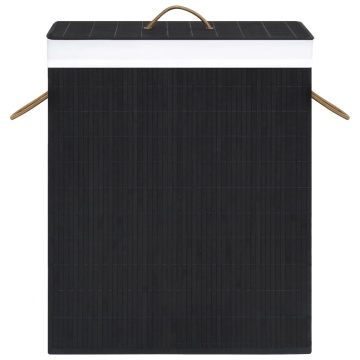 Coș de rufe din bambus cu 2 secțiuni, negru, 100 L - Img 4