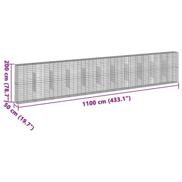Coș gabion cu capac, 1100x50x200 cm, fier galvanizat - Img 6