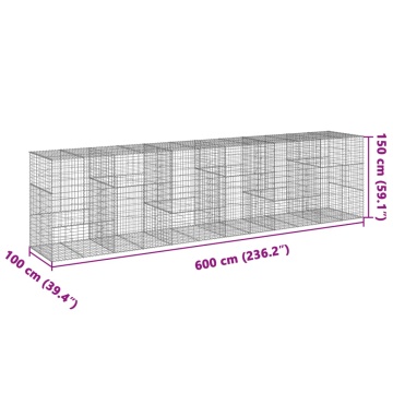 Coș gabion cu capac, 600x100x150 cm, fier galvanizat - Img 6