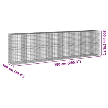 Coș gabion cu capac, 750x100x200 cm, fier galvanizat - Img 6