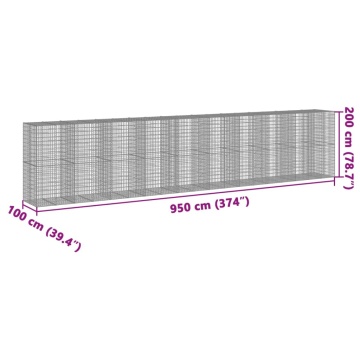 Coș gabion cu capac, 950x100x200 cm, fier galvanizat - Img 6