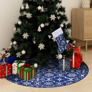 Covor fustă de brad Crăciun cu șosetă albastru 90 cm țesătură - Img 1
