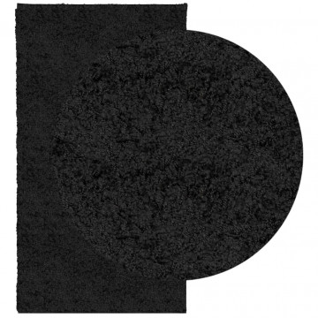 Covor pufos "PAMPLONA" cu fire înalte, negru modern, 60x110 cm - Img 3