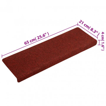 Covorașe de scări cusătură punch, 15 buc., roșu, 65x21x4 cm - Img 6