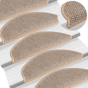 Covorașe scări autoadezive 15 buc. bej deschis 56x17x3cm sisal - Img 1