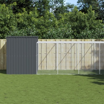 Cușcă de câine cu țarc antracit 214x661x181 cm oțel galvanizat - Img 1