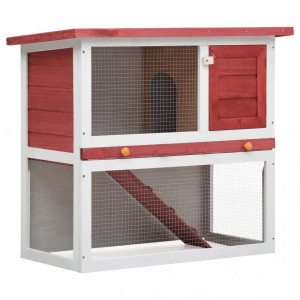 Cușcă de iepuri pentru exterior, 1 ușă, roșu, lemn - Img 1