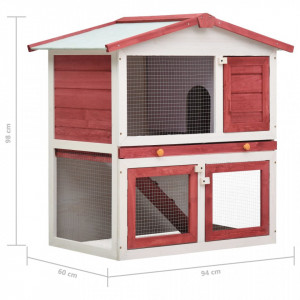 Cușcă de iepuri pentru exterior, 3 uși, roșu, lemn - Img 6