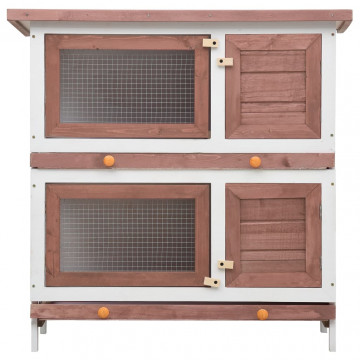 Cușcă de iepuri pentru exterior, 4 uși, maro, lemn - Img 3