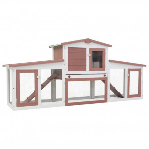 Cușcă exterior pentru iepuri mare maro & alb 204x45x85 cm lemn - Img 1