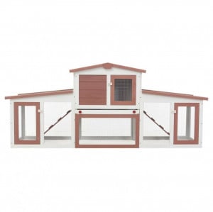 Cușcă exterior pentru iepuri mare maro & alb 204x45x85 cm lemn - Img 3