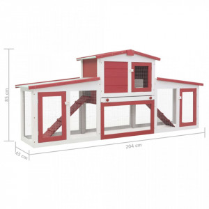 Cușcă exterior pentru iepuri mare roșu&alb 204x45x85 cm lemn - Img 6