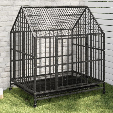Cușcă pentru câini cu roți, negru, oțel galvanizat - Img 1