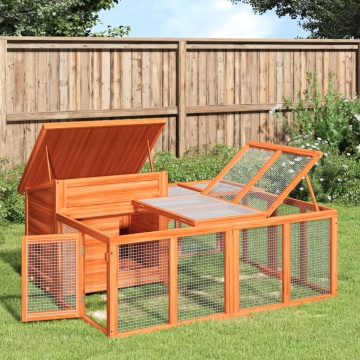 Cușcă pentru iepuri maro 144x123x67,5 cm din lemn masiv de pin - Img 1