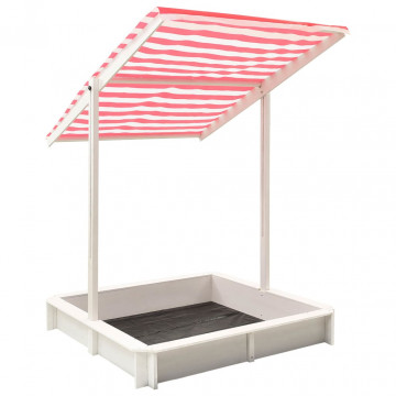 Cutie de nisip cu acoperiș reglabil, alb/roșu, lemn brad, UV50 - Img 3