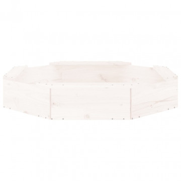 Cutie de nisip cu scaune octogonale, alb, lemn masiv de pin - Img 8