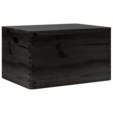 Cutie din lemn cu capac și mânere negru lemn masiv de pin - Img 2