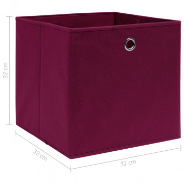 Cutii depozitare, 4 buc., roșu închis, 32x32x32 cm, textil - Img 4