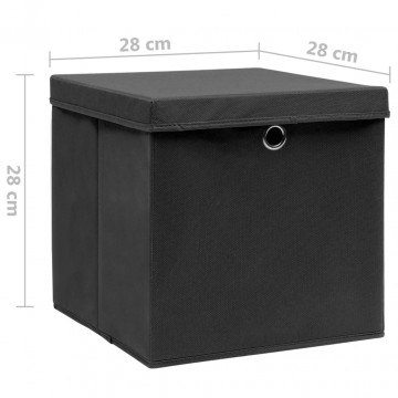 Cutii depozitare cu capac, 4 buc., negru, 28x28x28 cm - Img 5