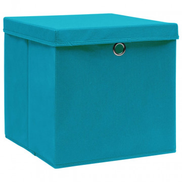 Cutii depozitare cu capace, 10 buc., albastru, 28x28x28 cm - Img 1