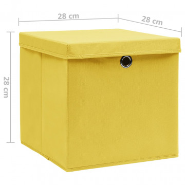 Cutii depozitare cu capace, 4 buc., galben, 28x28x28 cm - Img 4
