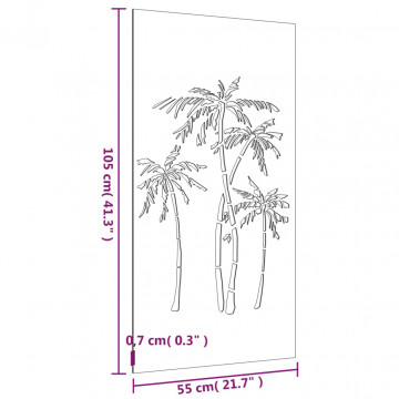 Decor de perete de grădină 105x55 cm design palmier oțel corten - Img 7