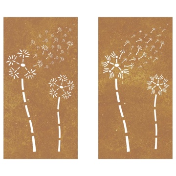 Decor perete grădină 2 buc. 105x55 cm design flori oțel Corten - Img 4