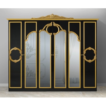 Dormitor Barocco Nero, negru/auriu, pat 160x200 cm, dulap cu 6 usi, comoda, 2 noptiere - Img 3
