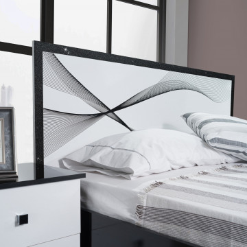 Dormitor Matrix, alb/negru lucios, dulap 260 cm, pat 160x200, 2 noptiere, comoda - Img 3