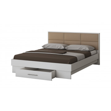 Dormitor Solano, alb, dulap 120 cm, pat cu tablie tapitata camel 160x200 cm, 2 noptiere, comoda - Img 4