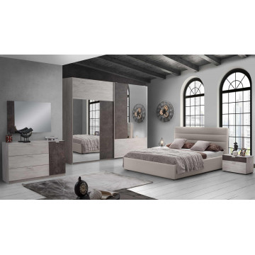 Dormitor Urban, ulm/maro, pat 160x200 cm, dulap cu 2 usi culisante, 2 noptiere, comoda - Img 1