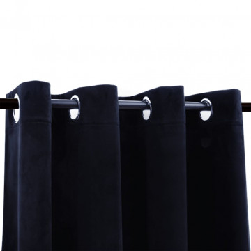 Draperie opacă cu inele metalice, negru, 290 x 245 cm, catifea - Img 4