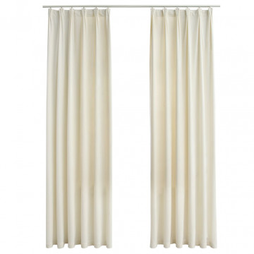 Draperii opace, 2 buc., crem, 140x245 cm, catifea, cu cârlige - Img 2