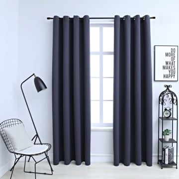 Draperii opace cu inele metalice, 2 buc, antracit, 140 x 225 cm - Img 1