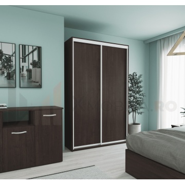 Dressing cu 2 Usi Glisante Wenge, H200x120x60cm, bara de Umerase si 5 Polite de Depozitare Pal 18 mm - Img 1