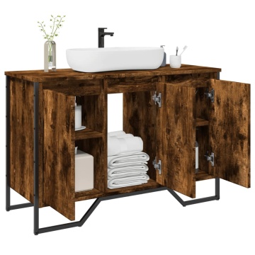 Dulap chiuvetă baie, stejar fumuriu, 91x35x60 cm lemn prelucrat - Img 1